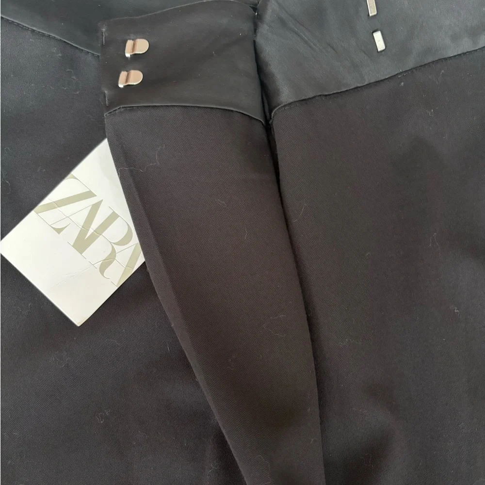 NWT Zara Dress Pants Asymmetrical Waist with Satin Trim Black Size XS - Picture 4 of 9